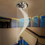 Spiral Crystal Chandelier: Luxury Staircase Hall Light Fixture for Living & Dining Room