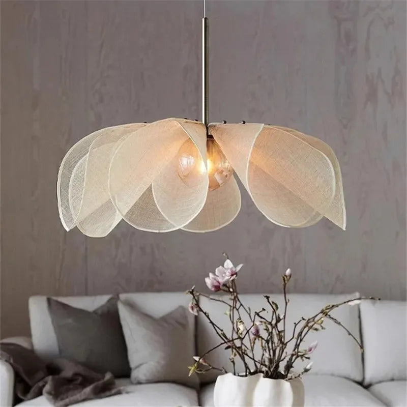 Flower Pendant Lamp: Nordic Fabric LED Light for Bedroom, Living Room & Dining Area
