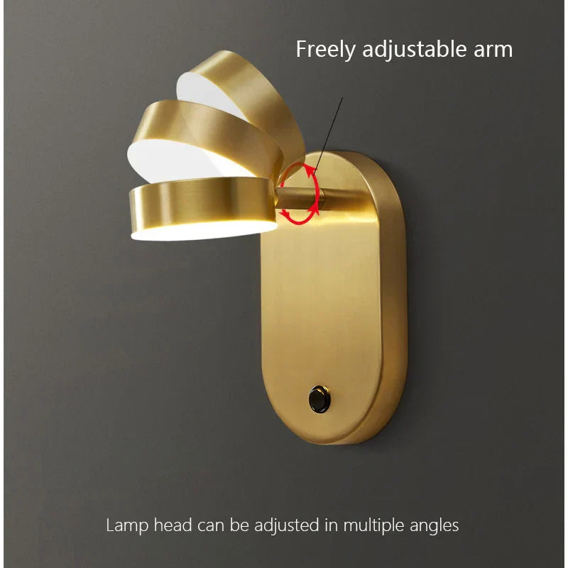 Nordic Brass Wall Lamp with Switch, Modern Minimalist Indoor LED Wall Light