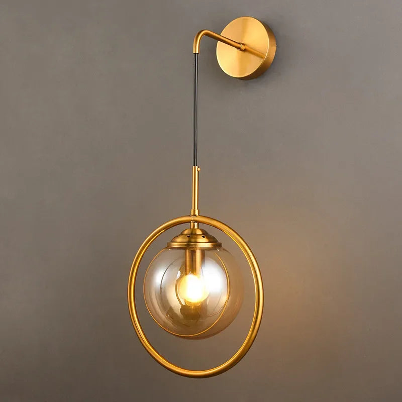 Golden Glass Ball Wall Sconce Light Fixture for Modern Living Room Decor