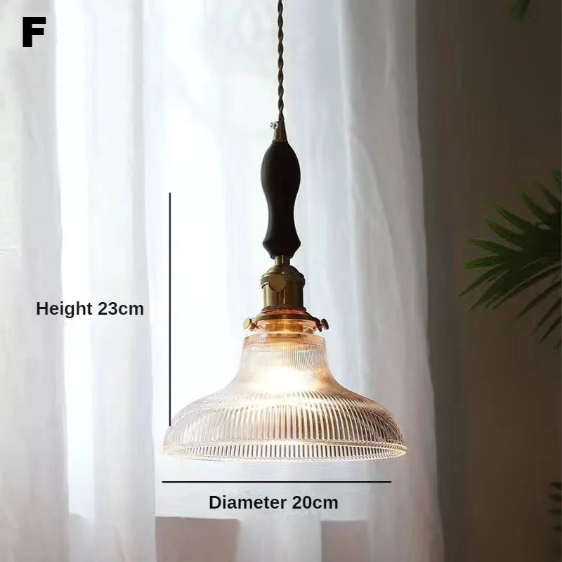 Nordic Wooden Glass Pendant Chandelier for Bedroom Living Dining Room