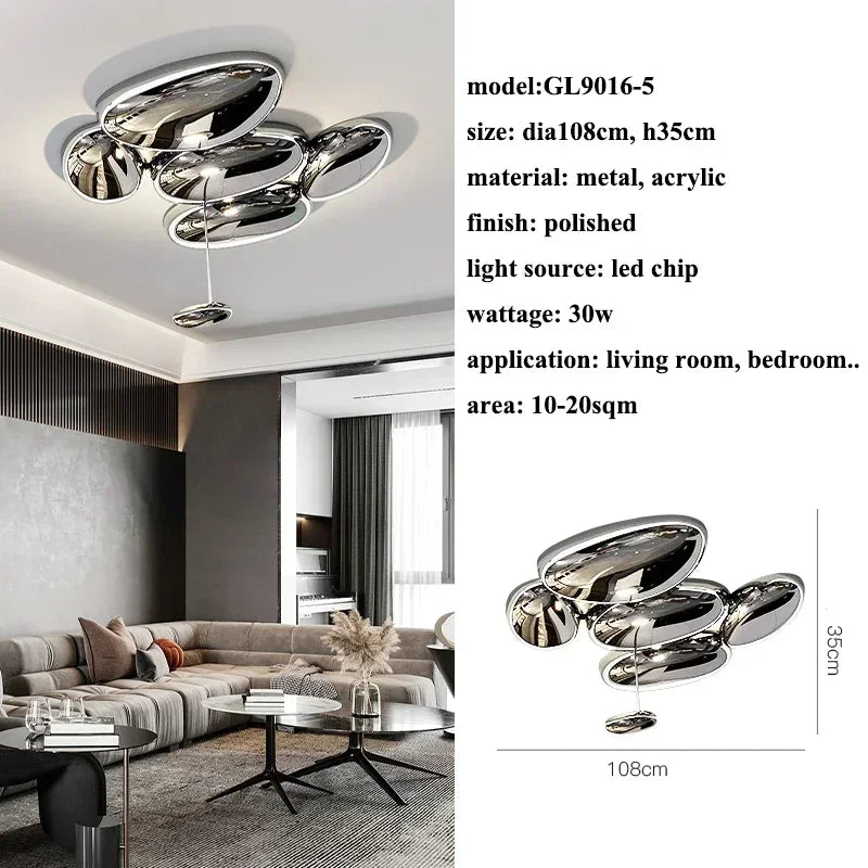 Chrome Art Ceiling Lamp for Modern Living Room, Bedroom Chandelier Lighting, Luxury Fixtures
