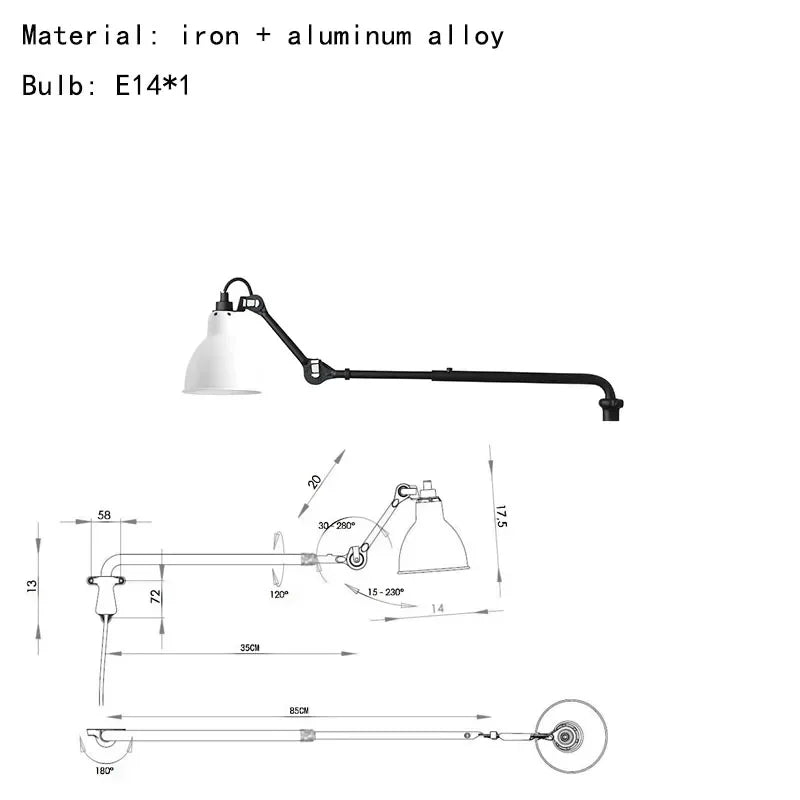 Rotatable Long Arm Wall Lamp for Kitchen Dining Office Bedside Lighting
