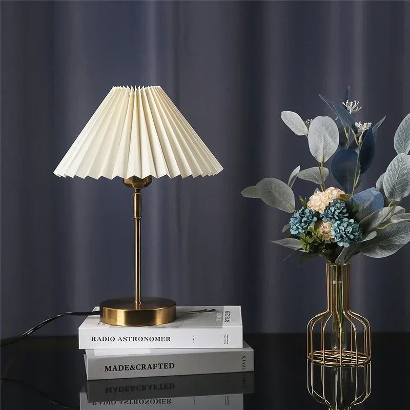 Adjustable Pleated Table Lamp Nordic Retro LED Desk Light for Living Room Bedroom