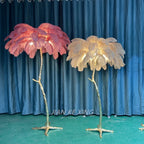 Princess Living Room Luxury Ostrich Feather Floor Lamp in Camel Lush LED Lighting