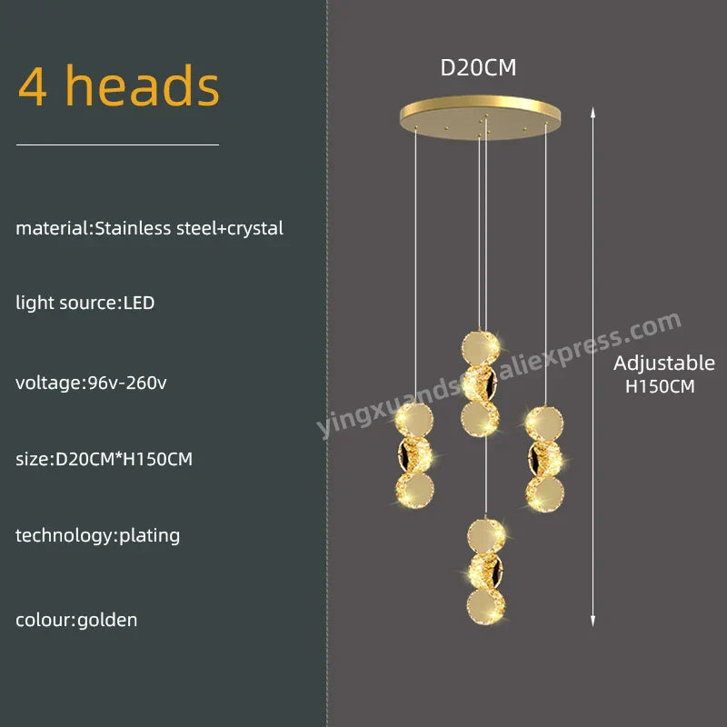 Gold Crystal Chandeliers LED Pendant Lamp for Modern Living Spaces