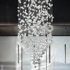Luxe Crystal Chandelier: Modern Staircase & Lobby LED Lighting with Long Hallway Design