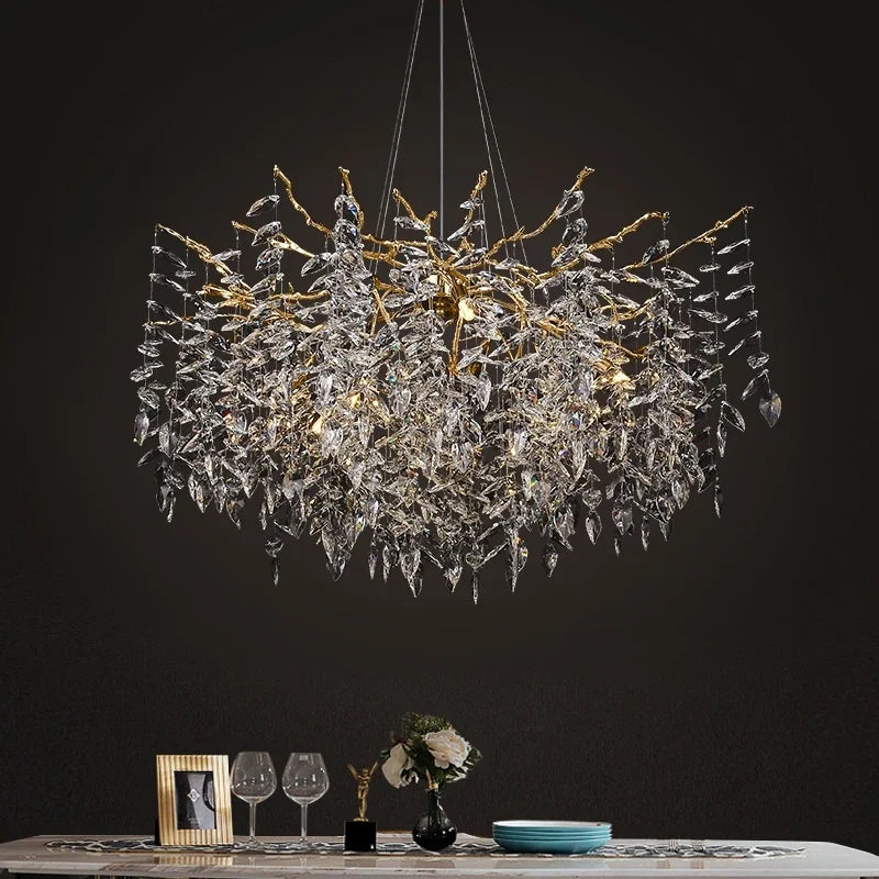 Crystal Pendant Chandelier Luxury LED Lighting Branch Design for Living and Dining Rooms
