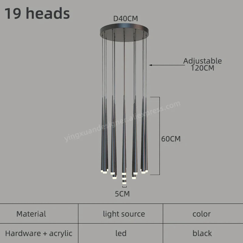 LED Conical Staircase Chandelier Pendant - Modern Duplex Loft Hanging Lights