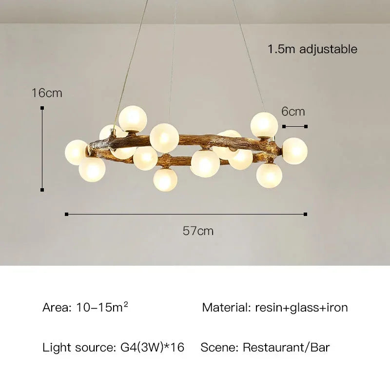 Retro Wood Twig LED Chandelier Pendant Light for Dining Room Kitchen Decoration