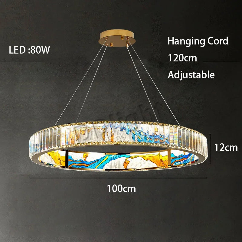 Luxury Crystal Glass Ceiling Light with LED Ring for Modern Villa Decor