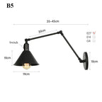 Retro Long Arm Bedside Wall Lamp with Switch - Black