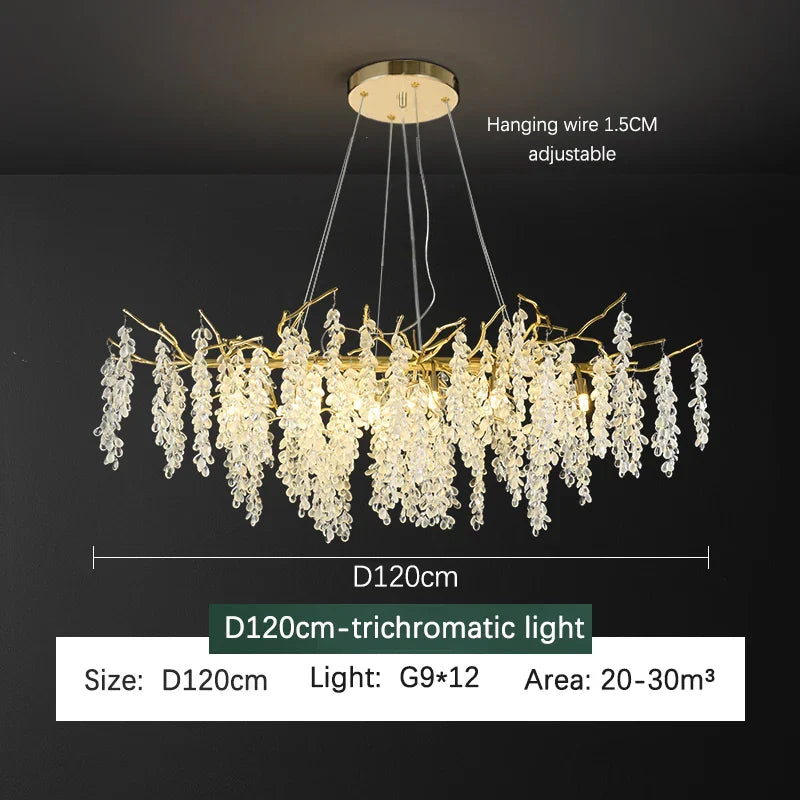 Frosted Aluminum Golden Branch Crystal Chandelier