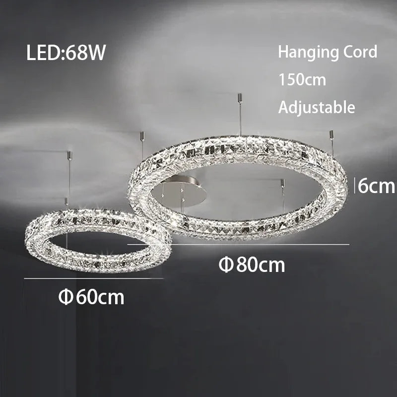 Crystal LED Chandelier: Modern Luxury Chrome Steel & Clear K9 Crystal Lighting