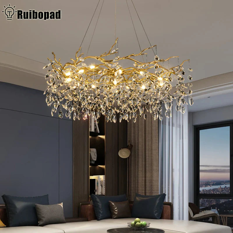 Golden Branch Led Ceiling Chandelier Modern Living Room Pendant Lights