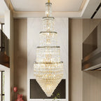 Crystal Hollow Long Chandelier: Elegant Duplex Villa Hall Lighting
