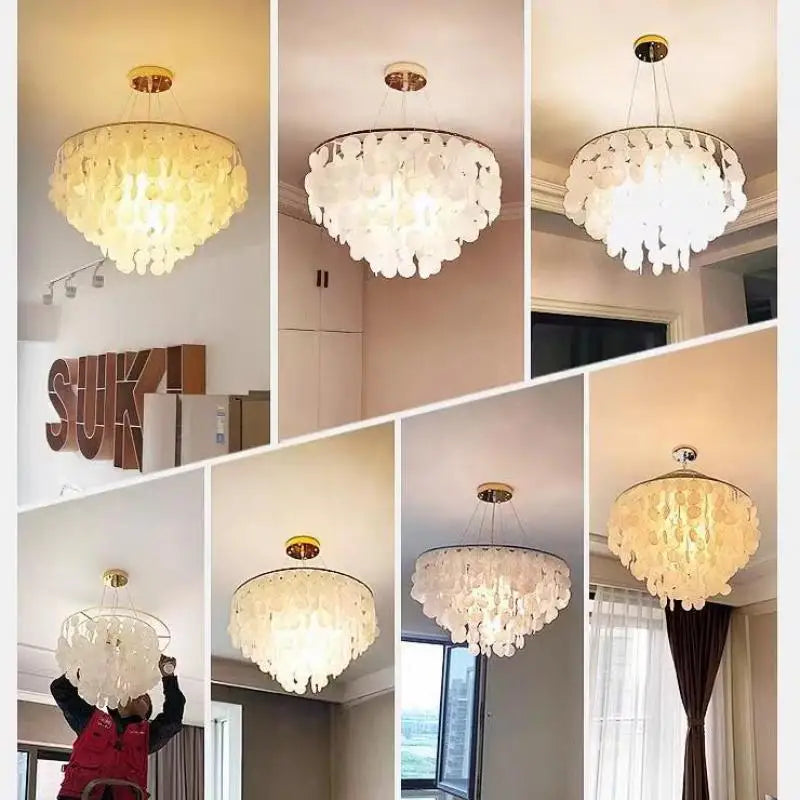 Gold Shell Chandelier Lanterns for Living Room, Restaurant, and Bedroom