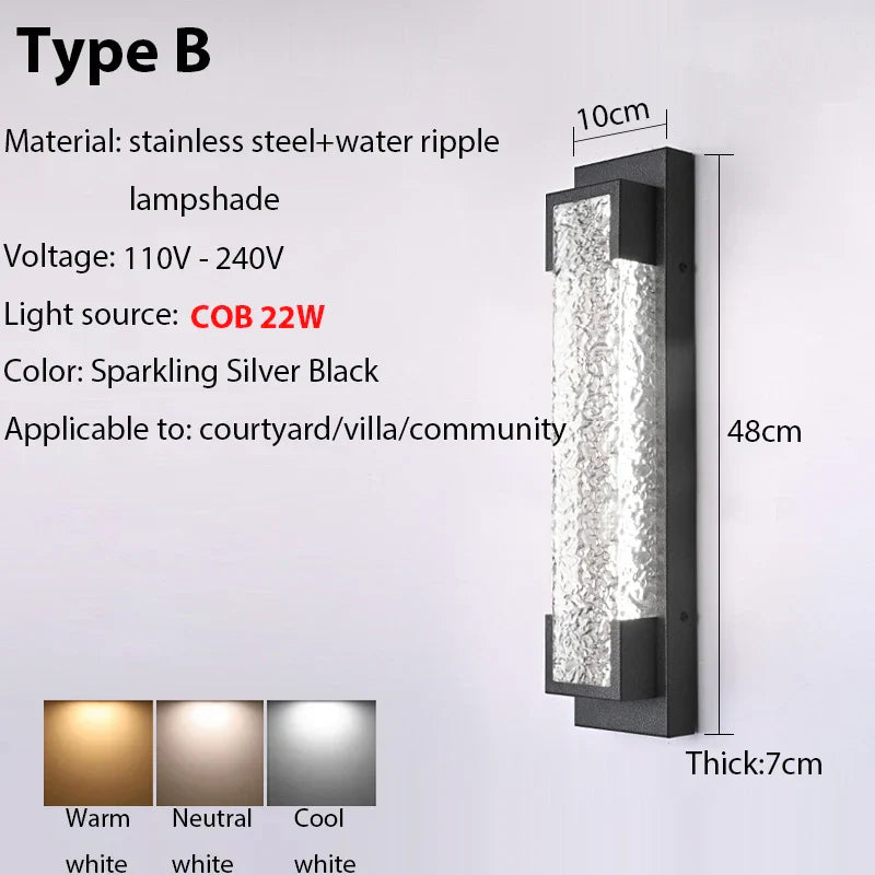 Dimmable LED Stainless Steel Outdoor Wall Sconce for Villa Garage Garden Courtyard