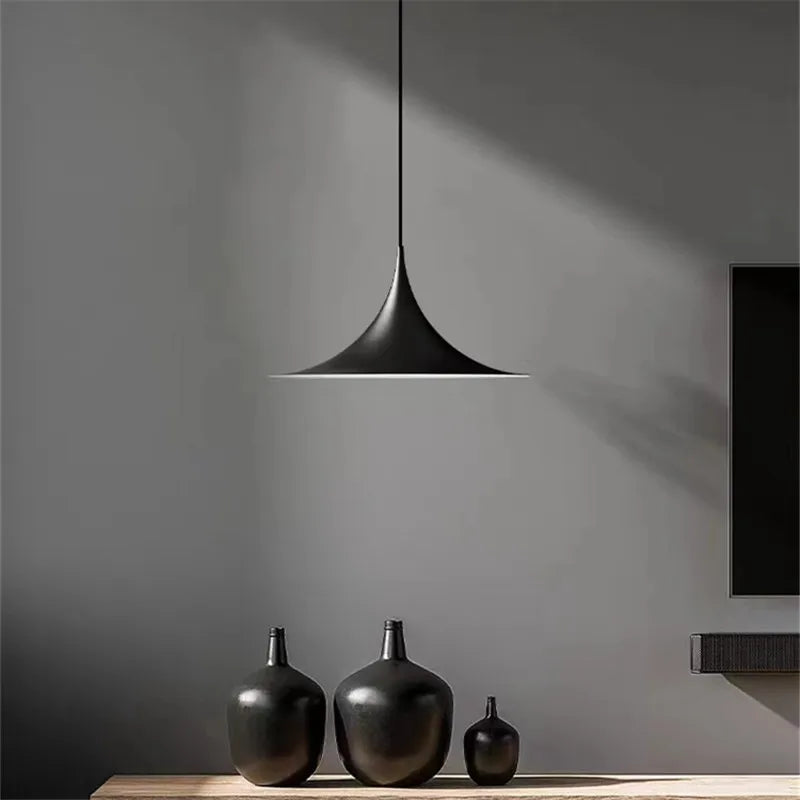 Scandi Horn Pendant Lamp - Minimalist Danish Design - Metal Dining Hanging Light