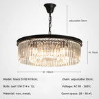 Retro Gold Black Metal Crystal Pendant Lights - Chain Hanging LED Lamp Fixtures