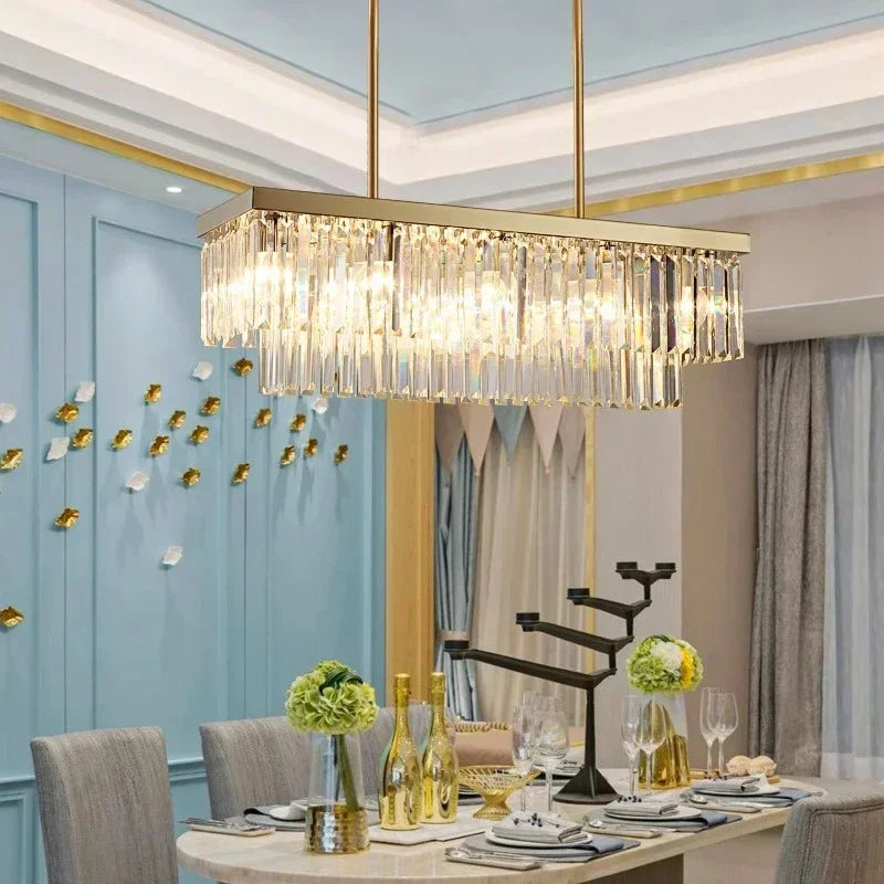 Nordic Crystal Kitchen Island Chandelier - Luxury Rectangle Pendant Light