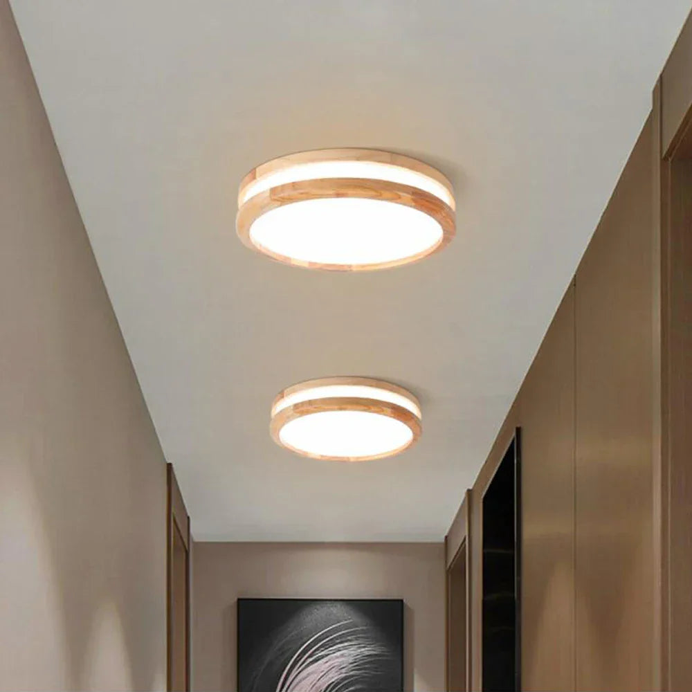 Wood LED Ceiling Lamp Modern Nordic Round Indoor Lighting Home Decor Fixture