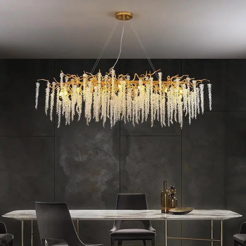 Modern Gold Aluminium Crystal Chandelier LED Pendant Light Fixture