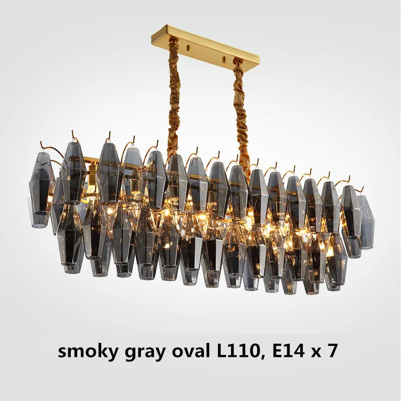 Modern Luxury Metal Amber Glass Pendant Lights Gray Chain Lighting Fixture