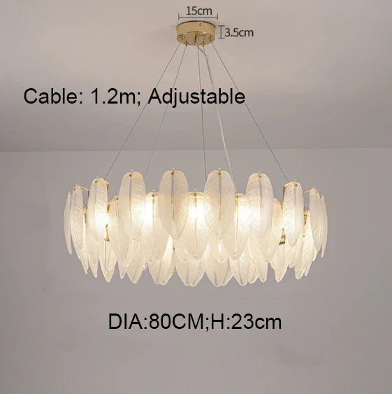 Gold Feather Chandelier LED Pendant Light for Home Decor