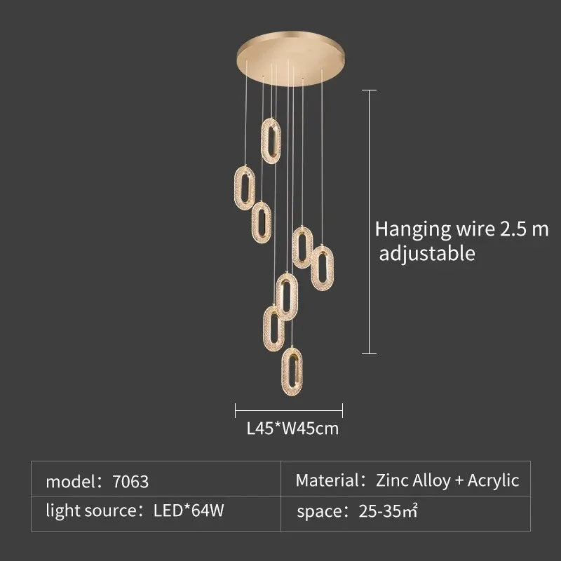 LED Chandeliers: Luxury Staircase Pendant Lamps, Long Hanging Gold Fixture
