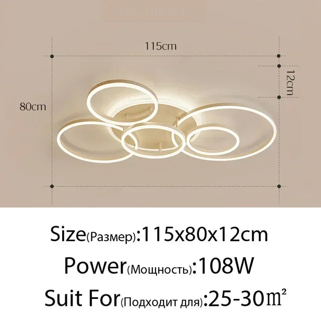 Modern Golden White Ring Chandelier for Living Room, Dimmable LED Ceiling Light