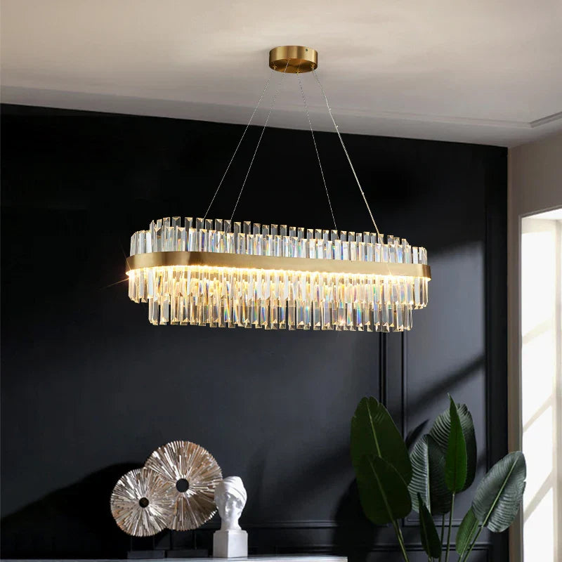 Gold Metal Crystal Pendant Light - Dimmable LED Hanging Lamp