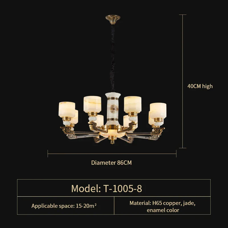 Luxury Copper Jade Chandelier for Living, Dining & Bedroom - Hollow Design