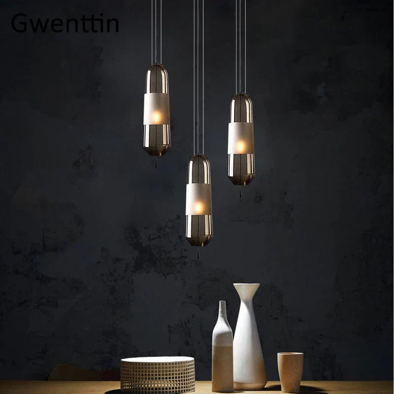 Glass Pendant Lights for Dining Room Bedroom, LED Industrial Hanging Lamp, Modern Home Decor