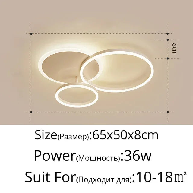 Modern Golden White Ring Chandelier for Living Room, Dimmable LED Ceiling Light