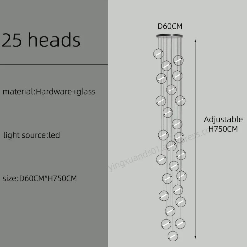 Modern LED Chandelier Ring Light Lamp Suspension Staircase Lighting