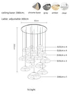 Glass LED Chandelier Lighting for Modern Stairs, Dining Room, and Home Bar