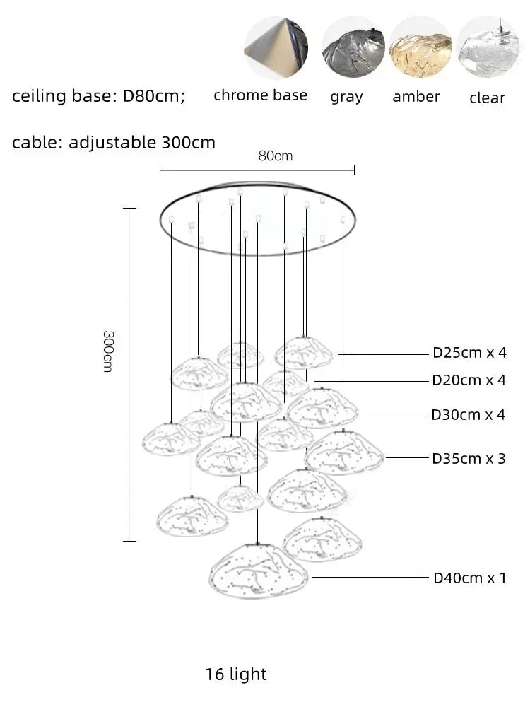 Glass LED Chandelier Lighting for Modern Stairs, Dining Room, and Home Bar