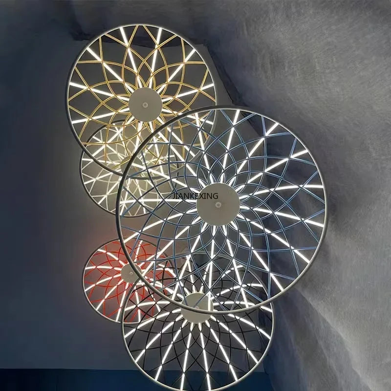 SKynest Rope LED Chandelier: Circular Woven Fireworks Light for Living Room & Restaurant