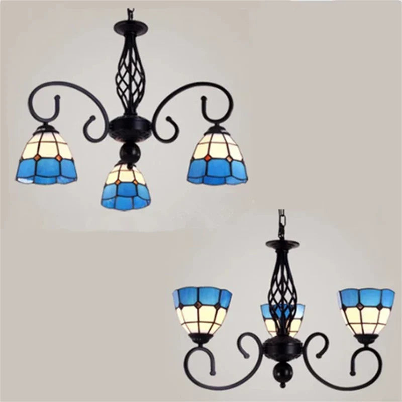 Tiffany Chandeliers: Stained Glass Mediterranean Style Hanging Lamp for Home Lighting