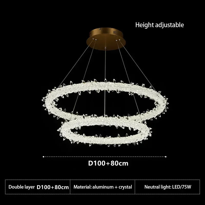 Crystal Flower LED Chandelier: Elegant Round Pendant Light for Dining & Living Room