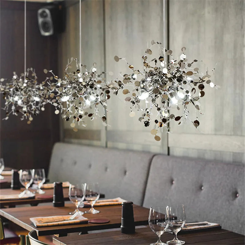 Leaf Chrome Ceiling Chandelier for Living Room, Bar, or Balcony Lighting
