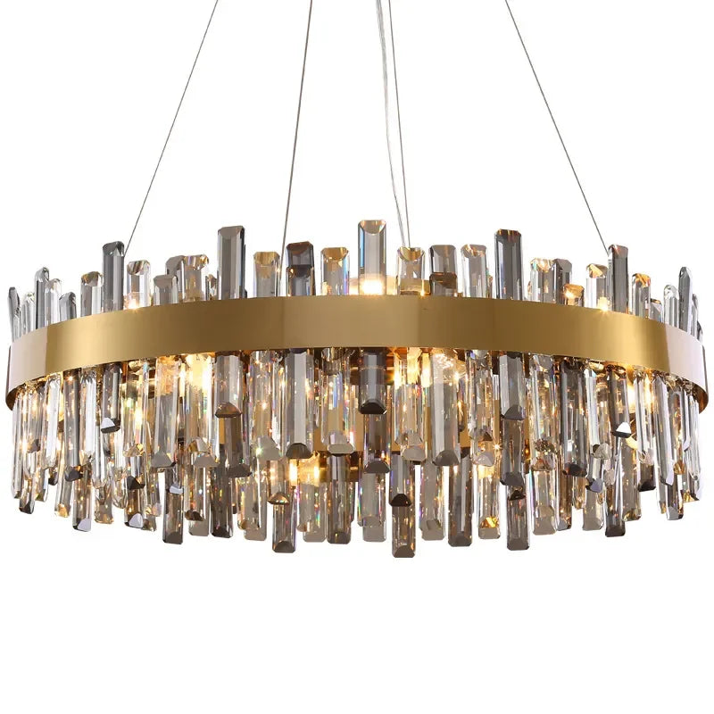Smoke Grey Crystal LED Chandelier for Home Decor in Living Dining Bedroom