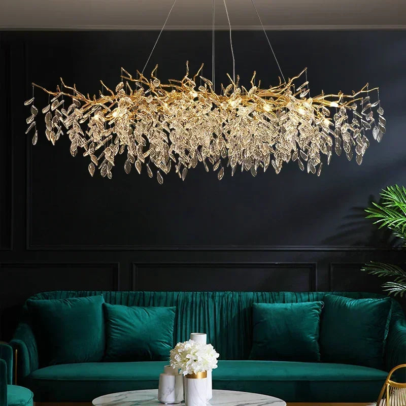 Crystal Branch Chandelier LED Pendant Lamps Elegant Villa Living Room Gold Decor