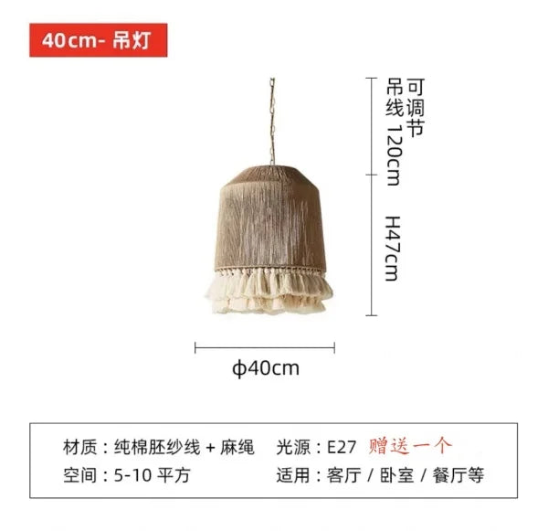 Retro Hemp Rope Tassel Pendant Light: Hand-woven Creative Bedroom Dining Room Main Lamp
