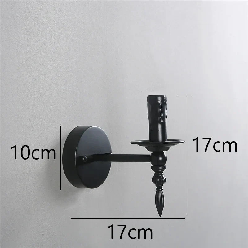 Nordic Vintage Iron Wall Sconces, Black LED E14 Lights, American Retro Loft Fixtures
