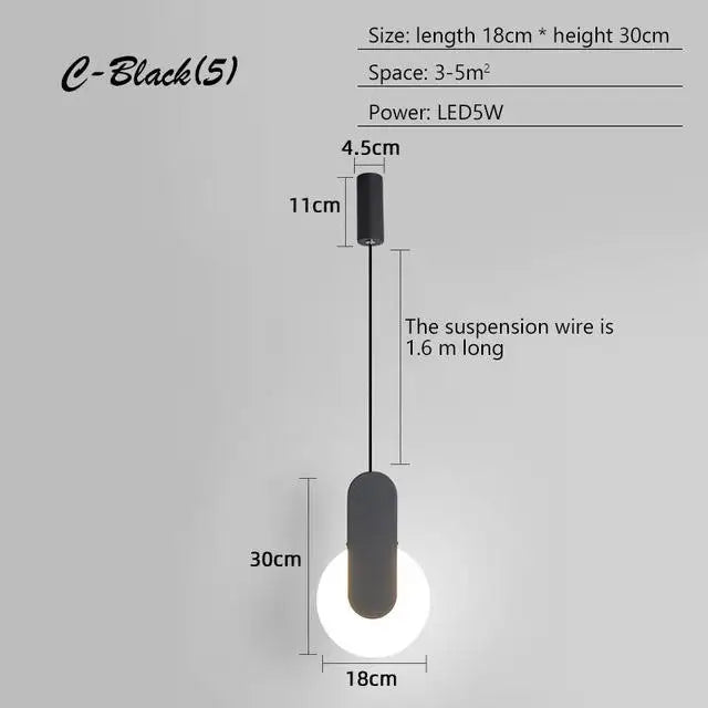 Nordic Black Pendant Lamp for Bedroom Decoration