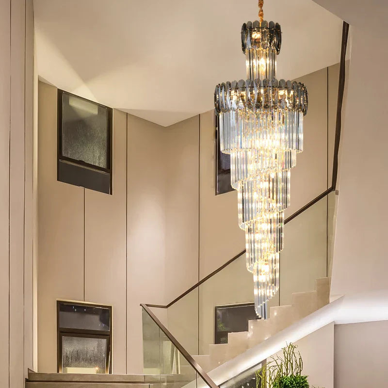 Crystal Luxury Chandelier: Designer Post-modern Duplex Living Room Long Chandelier