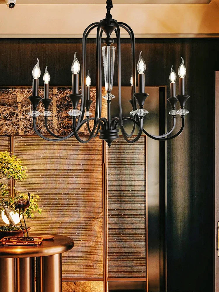 Iron Vintage Candle Chandelier: Retro French Style Pendant Light