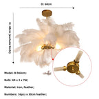Ostrich Feather Gold Chandelier Lighting: Nordic Style Rod Hanging LED Chandelier for Living Room